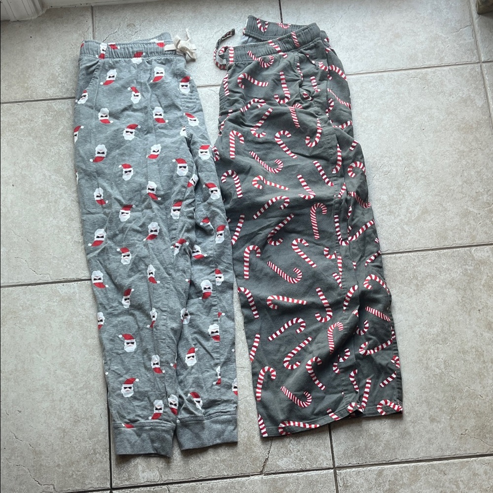 Old Navy Gray and Black Santa Candy Cane Pajama Bottoms